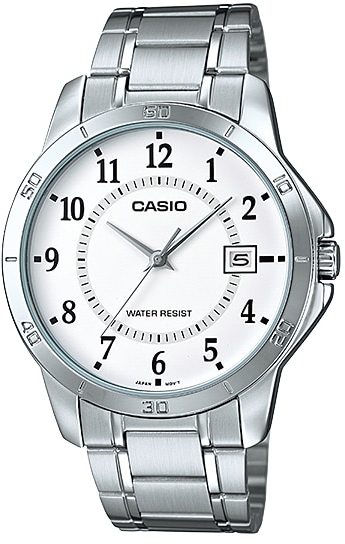 Casio Enticer Series Stainless Steel Mens Analog Wrist Watch - Silver and White