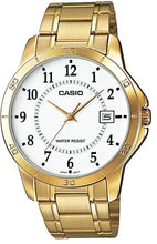 Load image into Gallery viewer, Casio MTP-V004G-7B2 Men&#39;s Dress Gold Tone Stainless Steel Silver Dial Analog Dat
