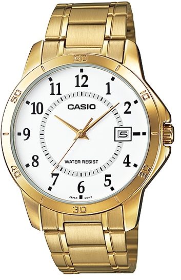 Casio MTP-V004G-7B2 Men's Dress Gold Tone Stainless Steel Silver Dial Analog Dat