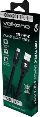 Volkano Slim Series Type-C USB Flat Cable - Black - 1.2m
